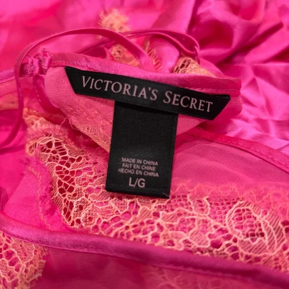 Victoria’s Secret Pink Satin Lace V-neck Chemise Open Back Fairy Women’s Sz L - Picture 6 of 8